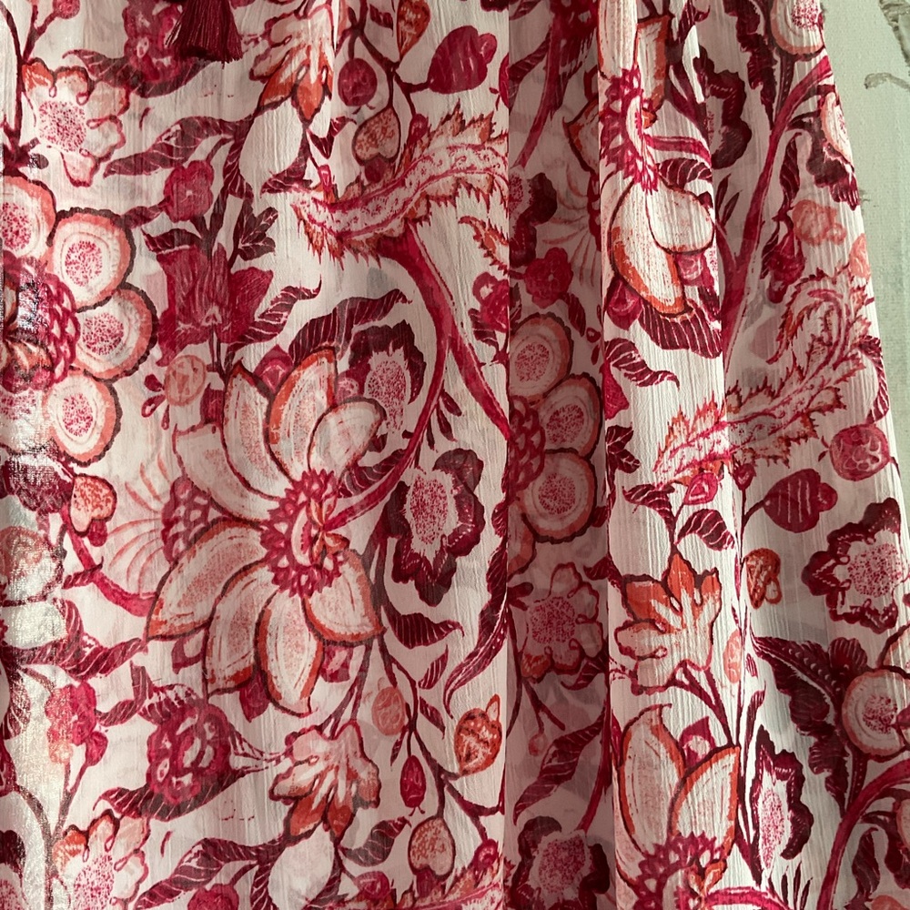 Lucky Brand Red-Pink Floral Cap Sleeve Blouse - Picture 2 of 7